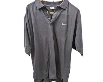 Vintage1990s Y2K Nike Black Swoosh Logo Short Sleeve Golf Polo Shirt Xlarge XL