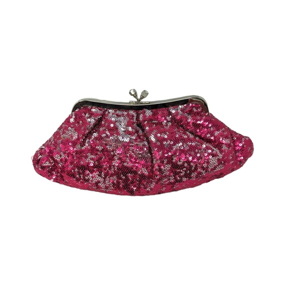 Sasha Hot Pink Silver Kiss Lock Sequin Sequined C… - image 3