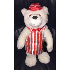 Coca Cola Polar Bear Soda Server in Apron Plush Stuffed Animal Soft Toy Medium