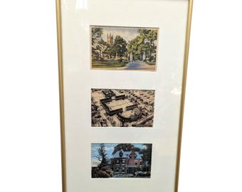 Three Professionally Framed Smith College Postcards Grecourt Gates College Hill