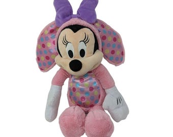 Disney Pink Minnie Mouse Easter Bunny Rabbit Polka Dot Stuff Animal Soft Toy 18"