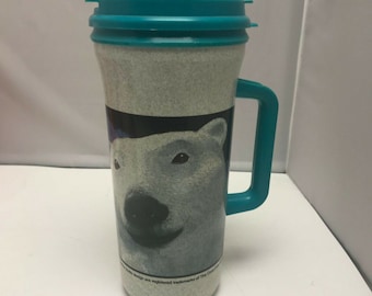 Vintage 1990s Coca-Cola Winter Polar Bear Blue Straw Tumbler Travel Mug