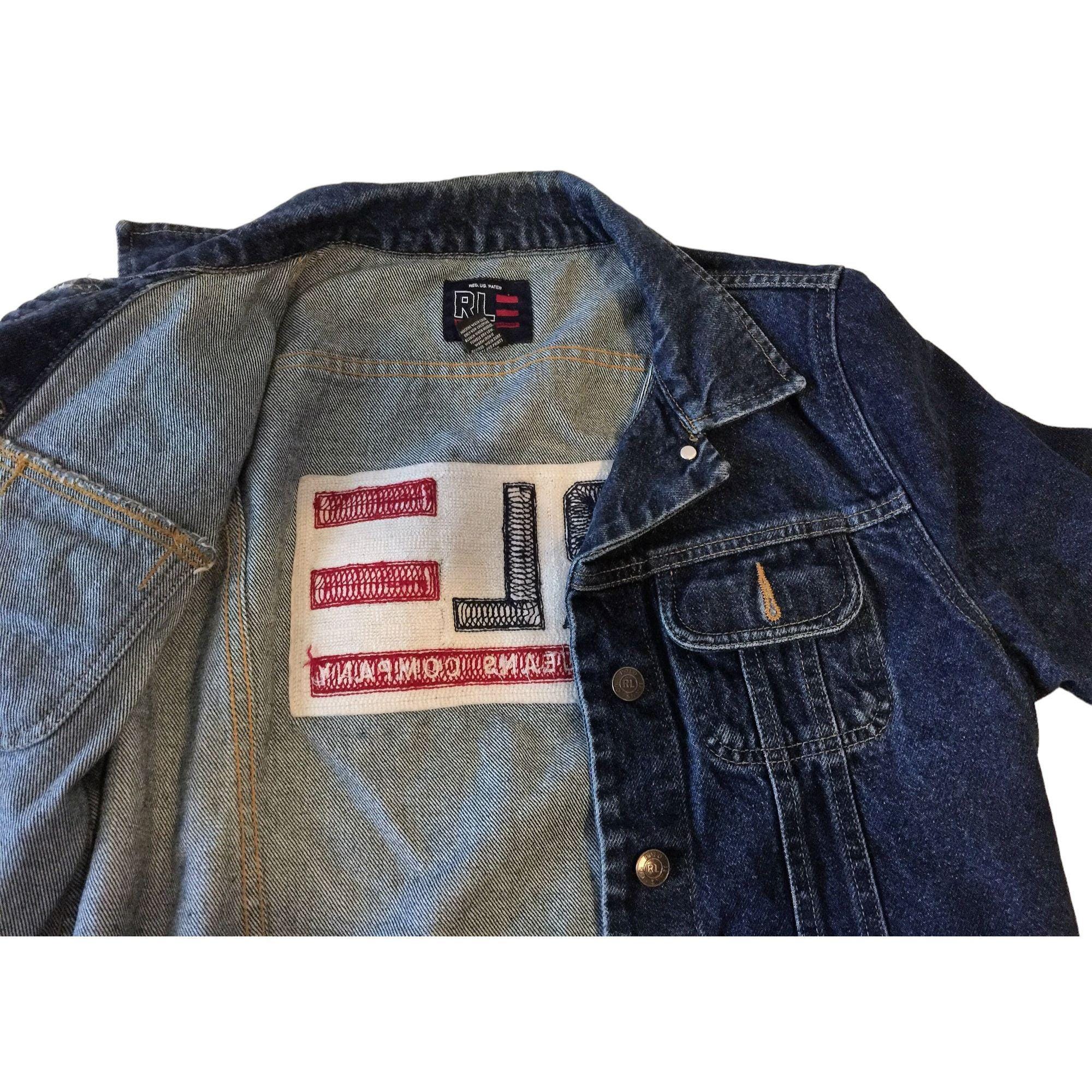 Vintage Ralph Lauren Polo Jeans Embroidered US Flag Denim Jacket 