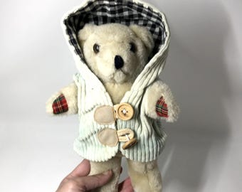 Teddy Bear Wearing Corduroy Toggle Coat Plush Stuffed Animal Soft Toy Small 10"