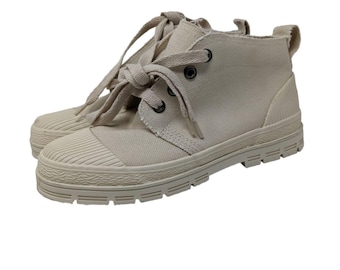Vintage 1990s Y2K Landrover Thom Mcan Beige Cream Khaki Canvas Boots Shoes Sz 8