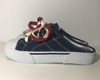 Vintage des années 1990, City Sneaks, mules 9,5 à plateforme en denim bleu