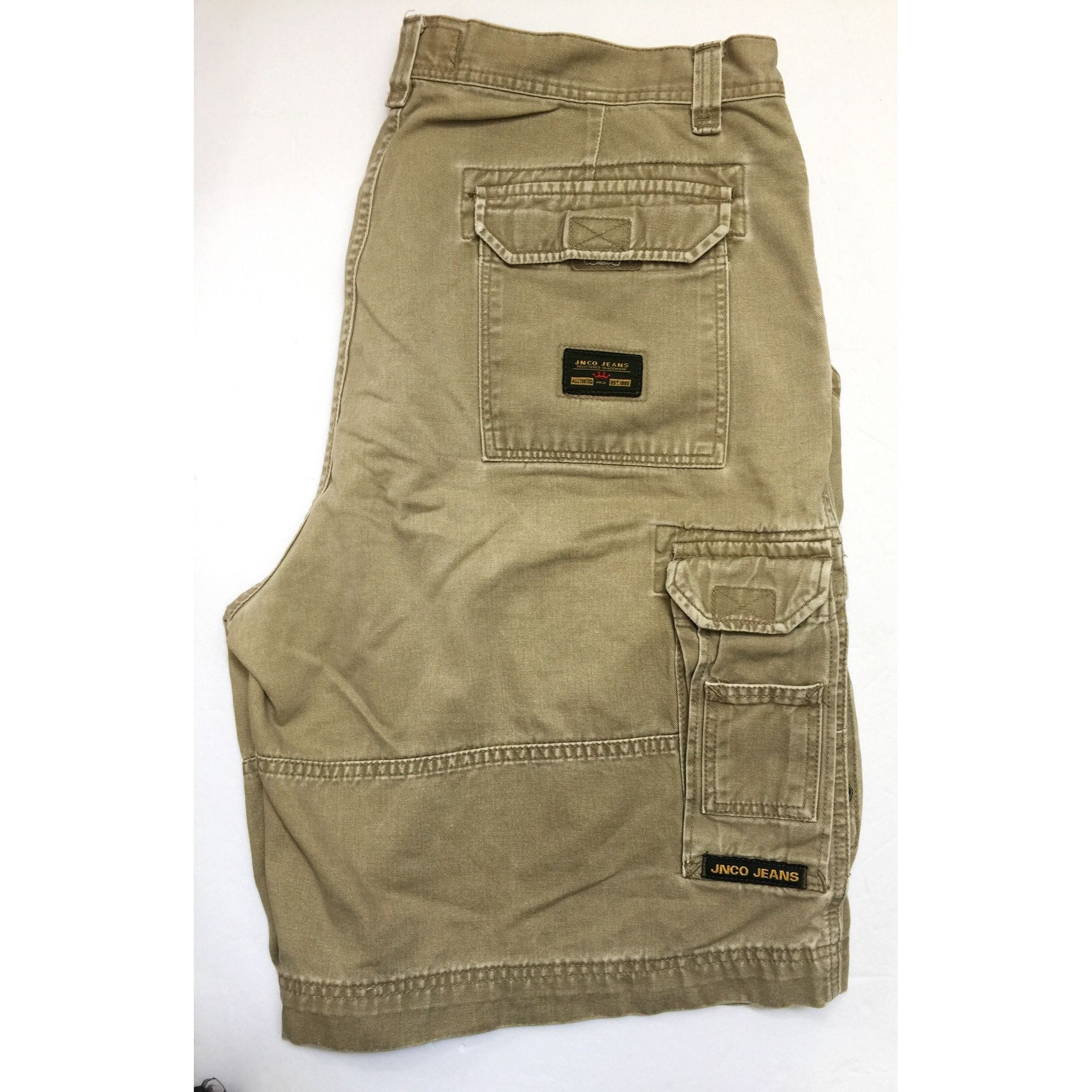 Vintage 1990s Y2K JNCO Jeans Khaki Tan Brown Cargo Shorts Size 38