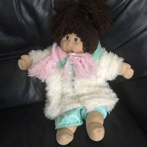 Vintage 1984 1980s Cabbage Patch Kids JESMAR Brown Hair Freckles Doll with Fur Coat