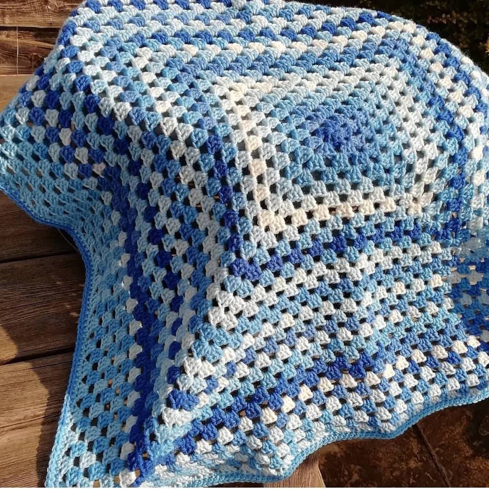 Blue and White Crochet Granny Square Baby Blanket Etsy