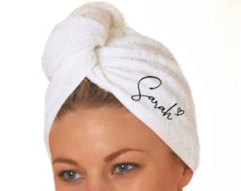 Personalised Hair Towel, Custom Ladies Luxury Gift, 100% Cotton Terry Towelling Head Turban Towel
