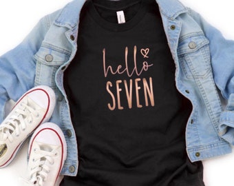Hello Seven Kids T-shirt, 7th Birthday Gifts, Seventh Birthday Party Child Sibling Celebration