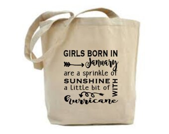 January Birthday Tote Bag: Sunshine & Hurricane Design