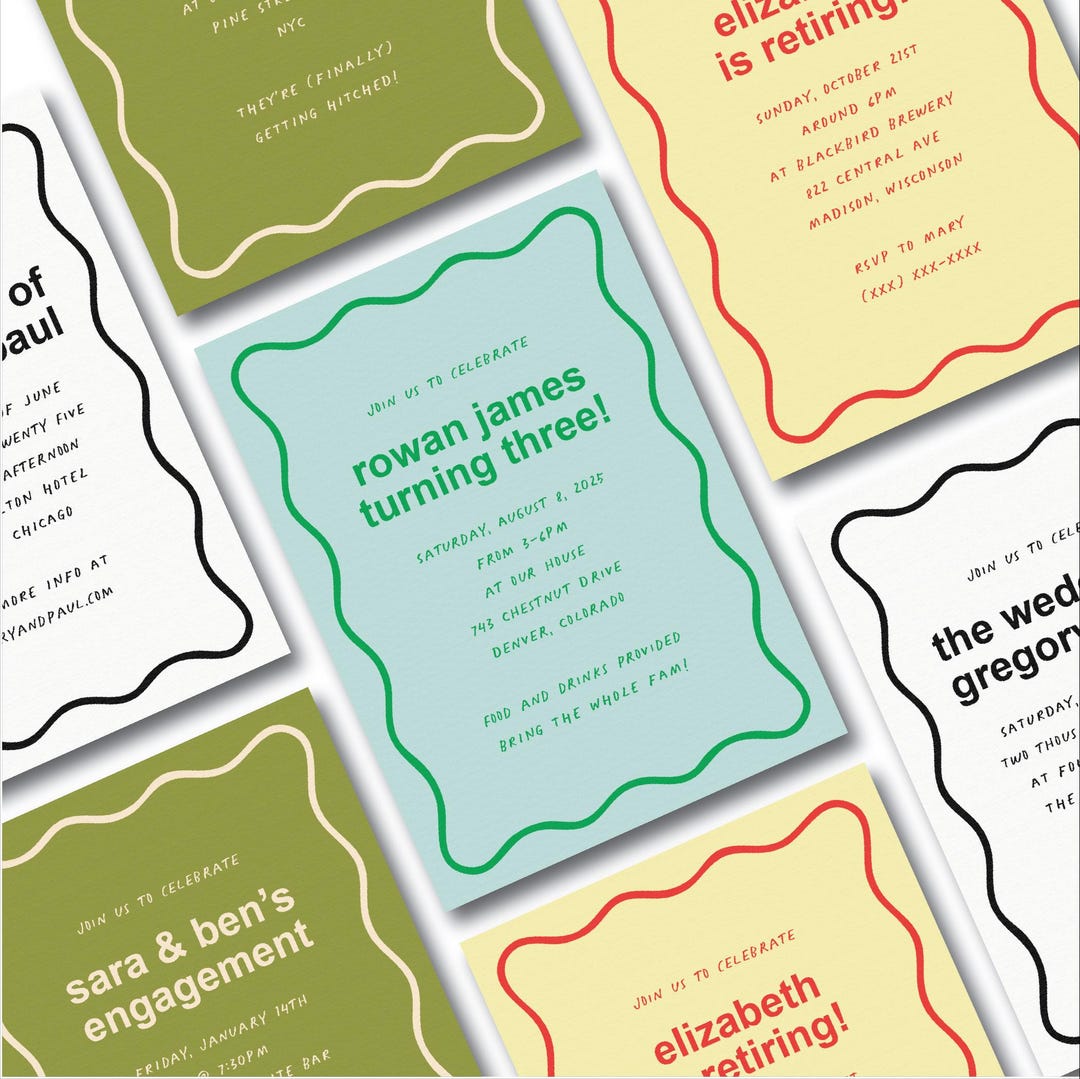 Customizable Party Invitation Template (cool/cute/colorful/wavy/minimal ...