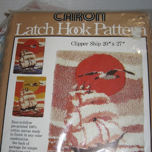 Vintage (1079) Carson Latch Hook Rug 20"x27" Kit "Clipper Ship #3160" Canvas PLUS Yarn to Complete the Rug!!! - Original/Factory Sealed