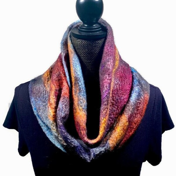 Handmade Scarf, Merino Wool and Silk Nuno Felted, Lightweight and Warm Winter Shawl or Wrap, Gift For Someone Special - Ready to Ship