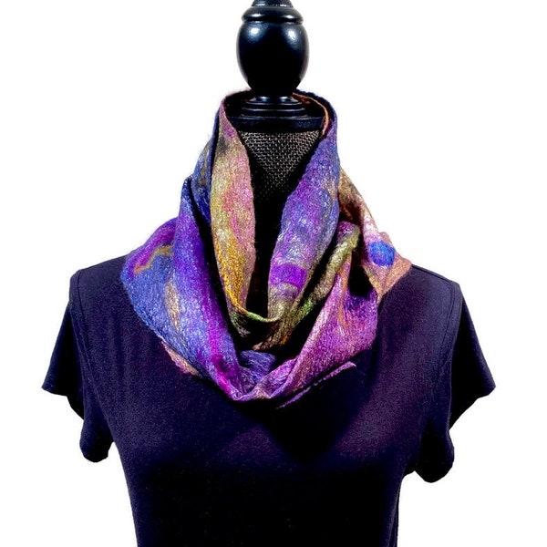 Handmade Scarf, Merino Wool and Silk Nuno Felted, Lightweight and Warm Winter Shawl or Wrap, Gift For Her - Ready to Ship