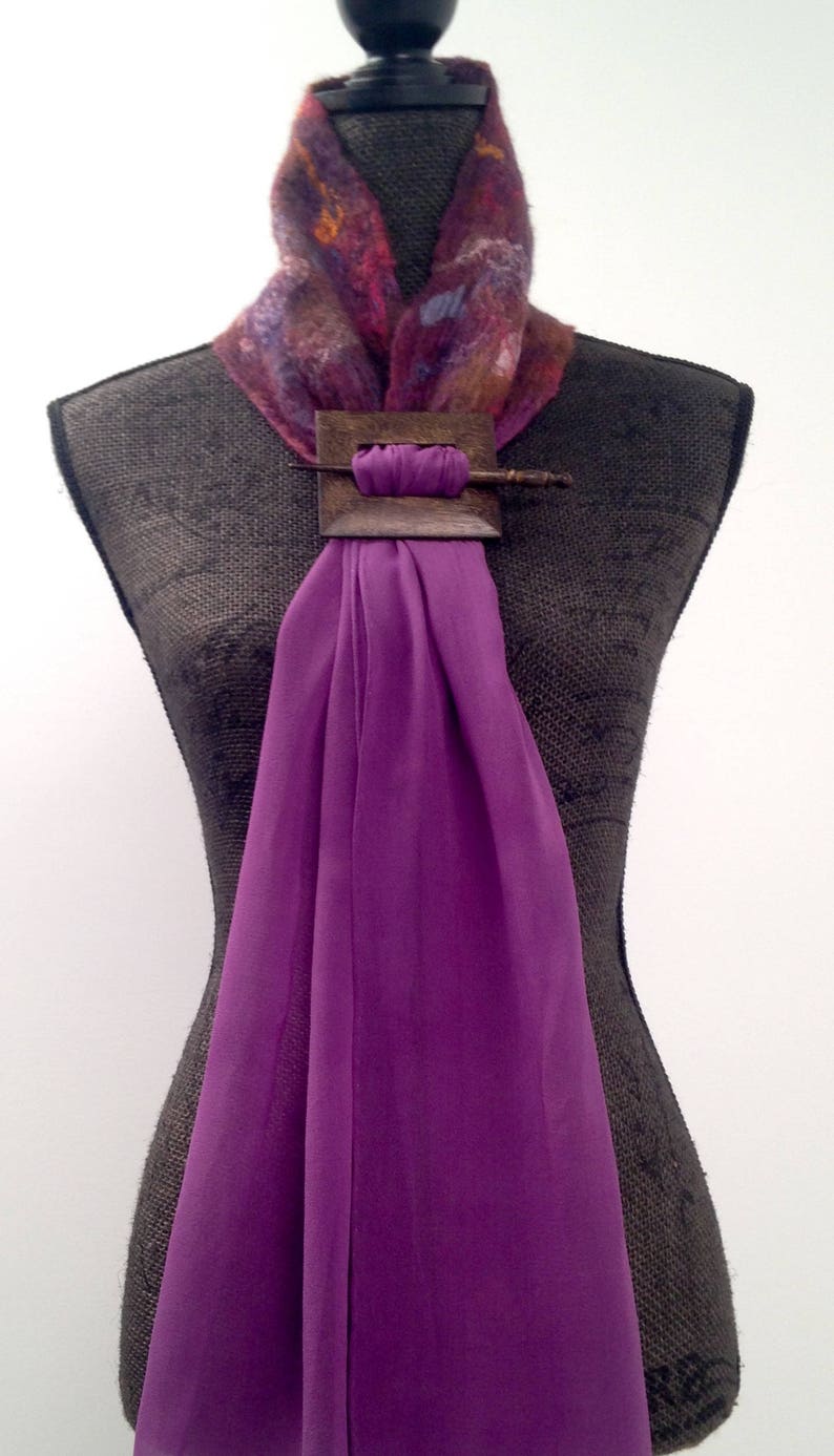 Womens Multicolor Felted Scarf; Women's Wool Silk Chiffon Scarf; Felted Wool Scarf; Womens Felted Wrap; Purple Winter Scarf; Gift for Her;