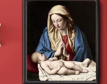 Sassoferrato Madonna and Child Maria das Kind anbetend (Mary worshiping the Child) Religious Wall Art Baroque Reproduction