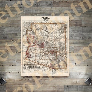1880 Official Map of the Territory of Arizona Reproduction Print, Vintage Eckhoff & Riecker Poster, Antique Tombstone Mining District Art