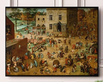 Pieter Bruegel the Elder “Children’s Games” Print – 1560 Renaissance Artwork | Vintage Art Reproduction | Old Master Wall Decor