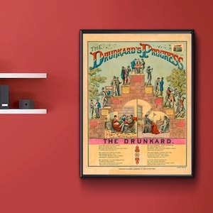 The drunkard's progress, or The direct road to poverty, wretchedness & ruin. Vintage home Decor Style old wall reproduction map print.