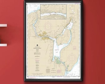 Keweenaw Waterway Torch Lake Hancock Houghton Michigan Nautical Wall Art Reproduction