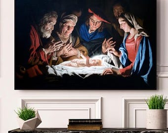 Adoration of the Shepherds Matthias Stomer Baroque Religious Wall Art Nativity Reproduction