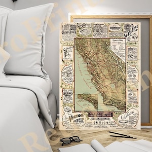 Kalifornien Fahrrad Karte 1895 California Cyclers Karte, Antike Kalifornien Wand Karte, Alte Kalifornien Karte Kunstdruck Poster CA0003 Vintage