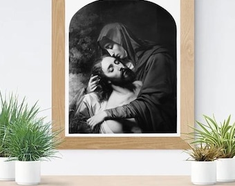 The Sorrowful Mother Pietà Art Print, Vintage Antonio da Correggio Virgin Mary Reproduction Poster, Antique Mater Dolorosa Catholic Decor