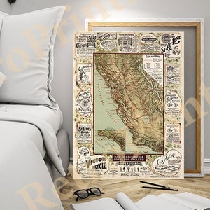 Kalifornien Fahrrad Karte 1895 California Cyclers Karte, Antike Kalifornien Wand Karte, Alte Kalifornien Karte Kunstdruck Poster CA0003 Vintage