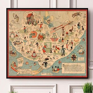 Mapa da Mother Goose Land. Estilo Home Deco, parede antiga, reimpressão vintage.
