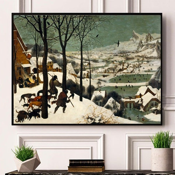 Pieter Bruegel the Elder - The Hunters in the Snow (winter). The Return of the Hunters. Vintage home Décor Style reproduction map print.