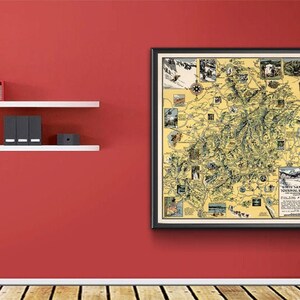 Bosque Nacional de las Montañas Blancas, Nuevo Hampshire y Maine. Impresión de mapa antiguo de pared, estilo art déco, de ferretería vintage restaurada.