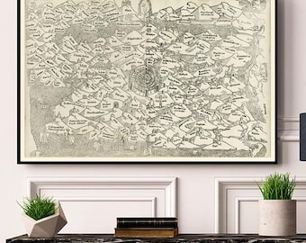 1475 Lucas Brandis Palestine Jerusalem Holy Land Map Reproduction Print, Rare Incunabula Poster, Antique Rudimentum Novitiorum Biblical Art