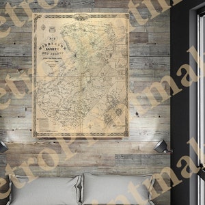 Mapa del condado de Middlesex, Nueva Jersey, NJ, 1850. Impresión de mapa antiguo de pared, estilo Art Deco, restaurado y restaurado.