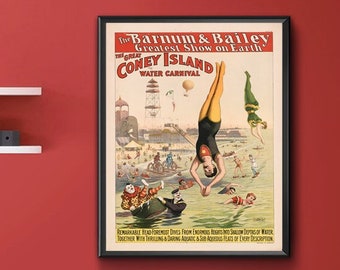 The Barnum & Bailey Greatest Show on Earth - The great Coney Island water carnival. 1898.  Reproduction Giclee print.