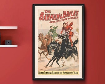 The Barnum & Bailey greatest show on earth. Roman standing races on the Hippodrome track. 1900. Reproduction Giclee print.