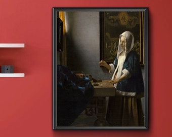 Woman Holding a Balance by Johannes Vermeer.  Reproduction Giclee print.