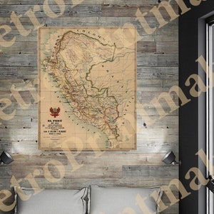 Carte du Pérou, 1818. Reproduction d'une carte murale ancienne de style déco pour la maison.