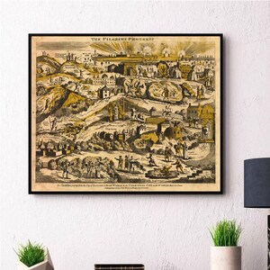Pilgrim’s Progress 1813 Map | John Bunyan Illustration Print | Vintage Christian Allegory Art | Antique Literary Map Reproduction