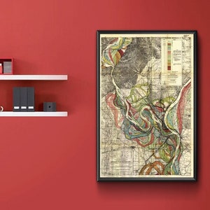Platte 22, Blatt 1 der Fisk's Mississippi River Meander Belt Map - Geologische Karte - Vintage Wandkarte - Kunst - Dekor