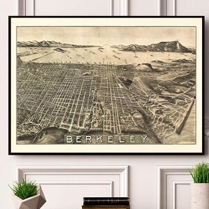 Bird&#39;s eye view City of Berkeley, California (CA), from Green, Charles, Draughtsman. 1909  Vintage home old wall reproduction map print.
