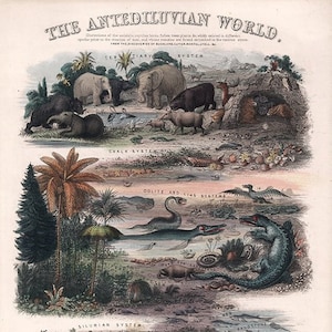 The antediluvian world 1849. Vintage home Deco Style old wall reproduction map print. image 1