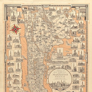 Mappa illustrata della città di New York, 1884, vista verso nord, Battery Park, fiume Hudson, Central Park, Brooklyn, East River, Wall St.