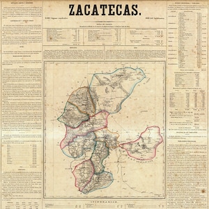 Karte von Zacatecas, Mexiko, 1858. Vintage Restaurierung Hardware home-Deco-Stil alte Wand Reproduktion Karte
