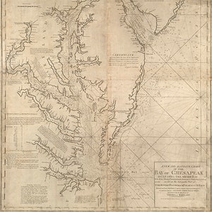 Mappa nautica di Chesapeake e Delaware Bays 1816. Ripristino Hardware Home Deco stile Old Wall Mappa. Riproduzione Vintage