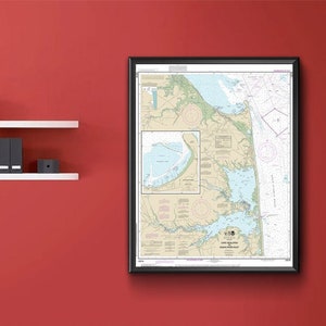 Cartas náuticas do Cabo Henlopen ao Rio Indiano 12216. Porto do quebra-mar. Praia de Rehoboth. Impressão de mapa de reprodução de parede antiga em estilo Home Deco.
