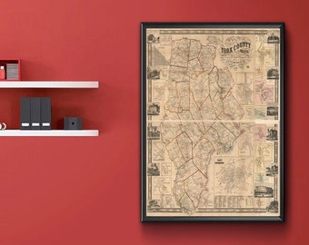 Map of York County, Maine, 1856. Home Old Wall Vintage Reproduction.