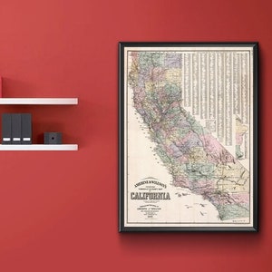 Map of Amerine & Wilson&#39;s indexed township and county map of California, 1892.  Home Deco Style Old Wall Vintage Reproduction.