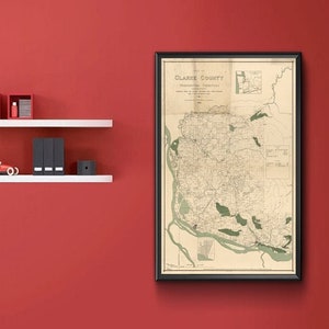 Mapa do condado de Clarke, Washington 1888 - Mapa geológico - Reprodução de arte de mapa de parede vintage